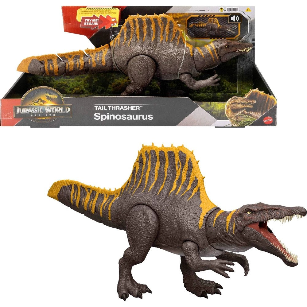 Jurassic World Rebirth Tail Thrasher Spinosaurus Action Figure Dinosaur Toy with 2 Attack Moves Senso.it | Boutique Online