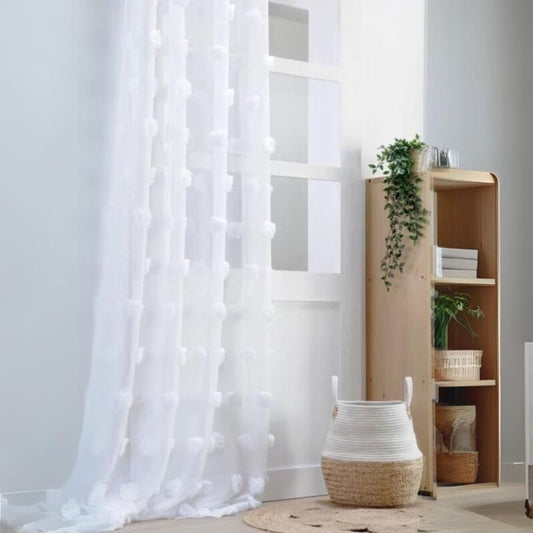 Tenda Voilage Bianca con Pompon Ricamati – 140x260 cm Eleganza Leggera Senso.it | Boutique Online