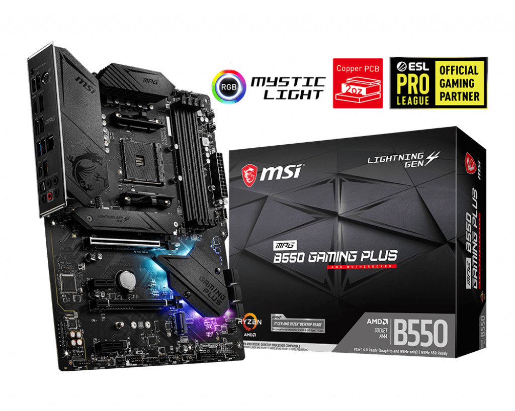 MSI MPG B550 Gaming Plus Scheda Madre ATX - per Processori AMD Ryzen di 3a Generazione, AM4, DDR4 Boost (4400MHz/OC), 1x PCIe 4.0/3.0 x16, 1x PCIe 3.0 x16, 1x M.2 Gen4 x4, 1x M.2 Gen 3x4 Senso.it | Boutique Online