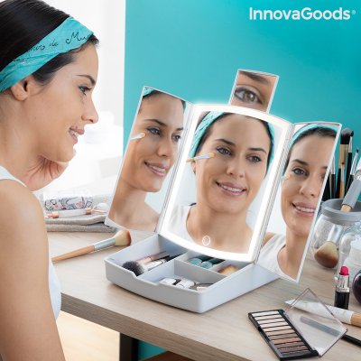 Specchio LED Pieghevole con Organizer Trucco 3-in-1 – InnovaGoods Panomir Senso.it | Boutique Online