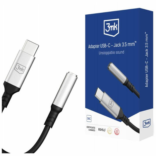 3MK Audio Cable USB C to Jack 3.5mm 1m High Quality Sound, Black Senso.it | Boutique Online